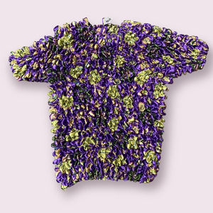 Purple and Green Floral Popcorn Shirt Y2K